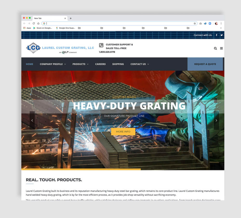 Steel manufacturer website design example