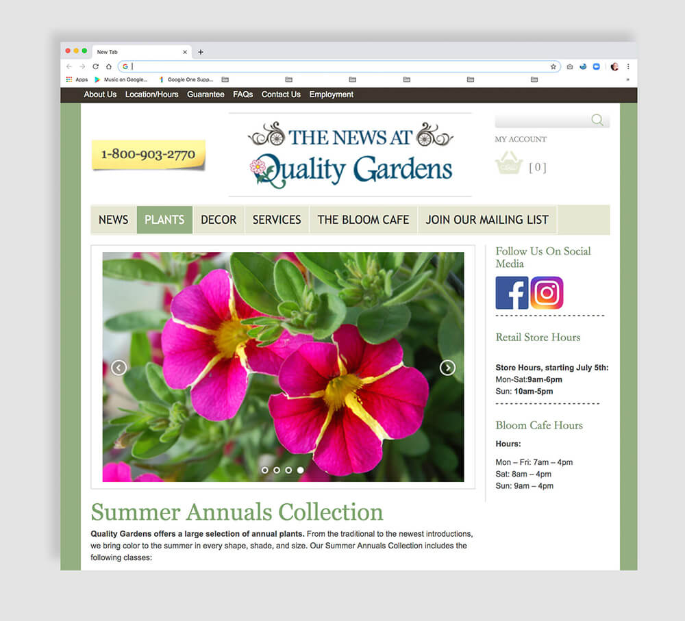 Colorful website design for a landscape & garden retailer