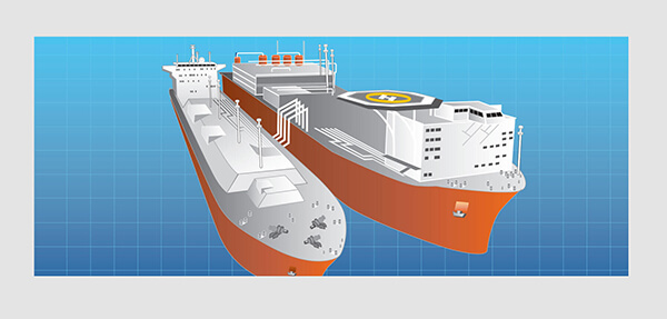 Line art illustration of oil and gas cargo ships