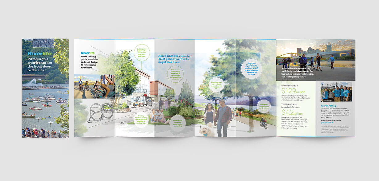 Muti-panel brochure design for riverfront beautifcation advocate