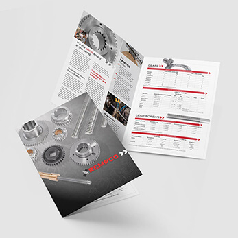 Industrial brochure design sample with lead screws and gears