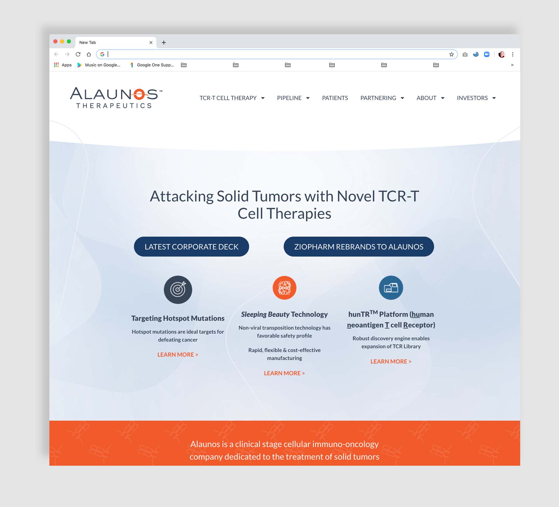 Alaunos Therapeutics Home Page Web Design