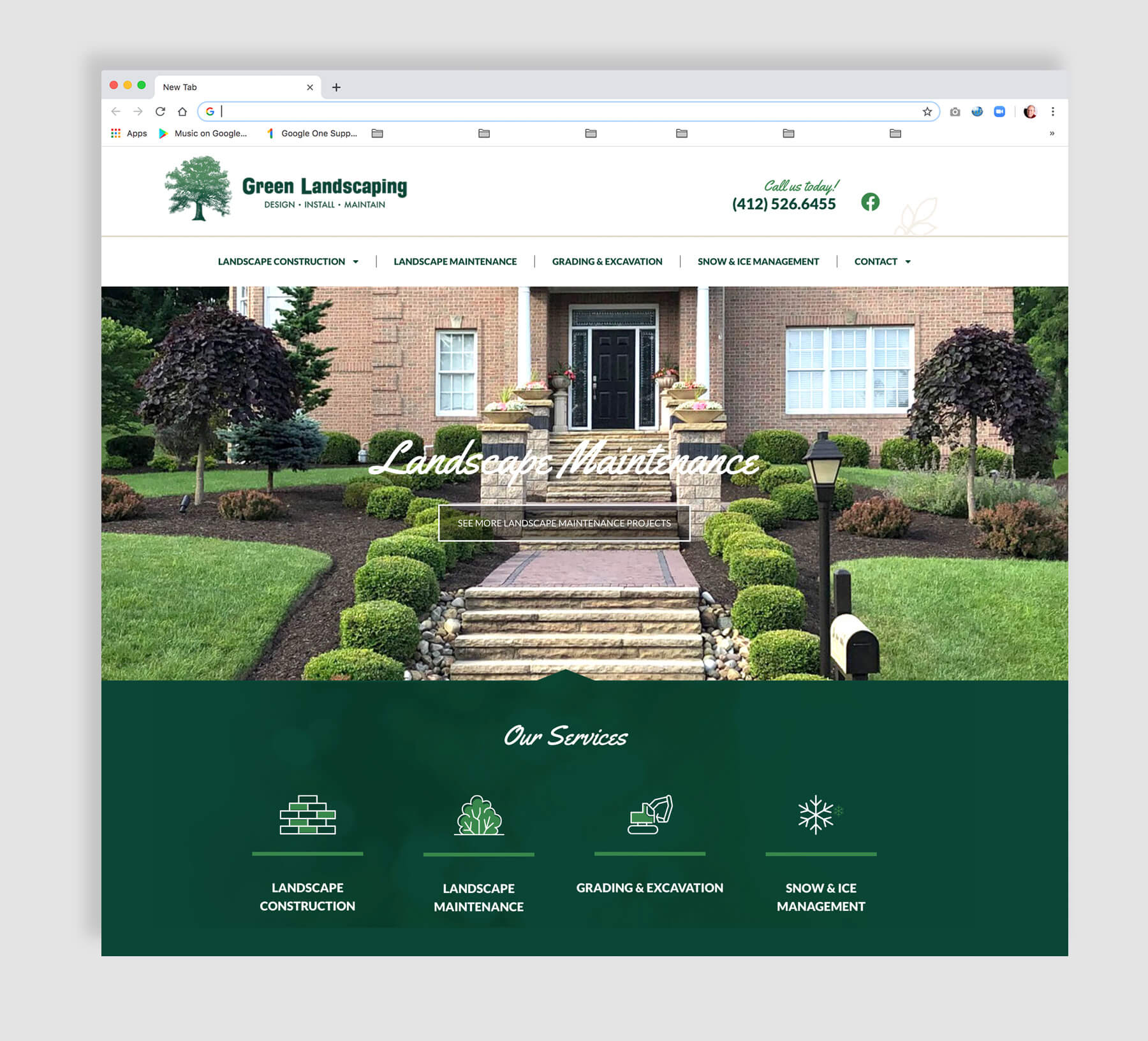Landscaping company web development - home page example