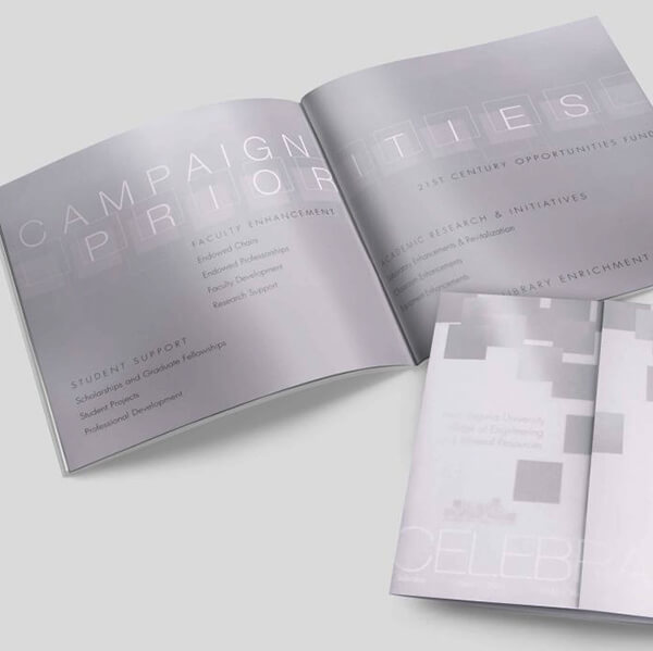 Brochure design for a college capital campaign