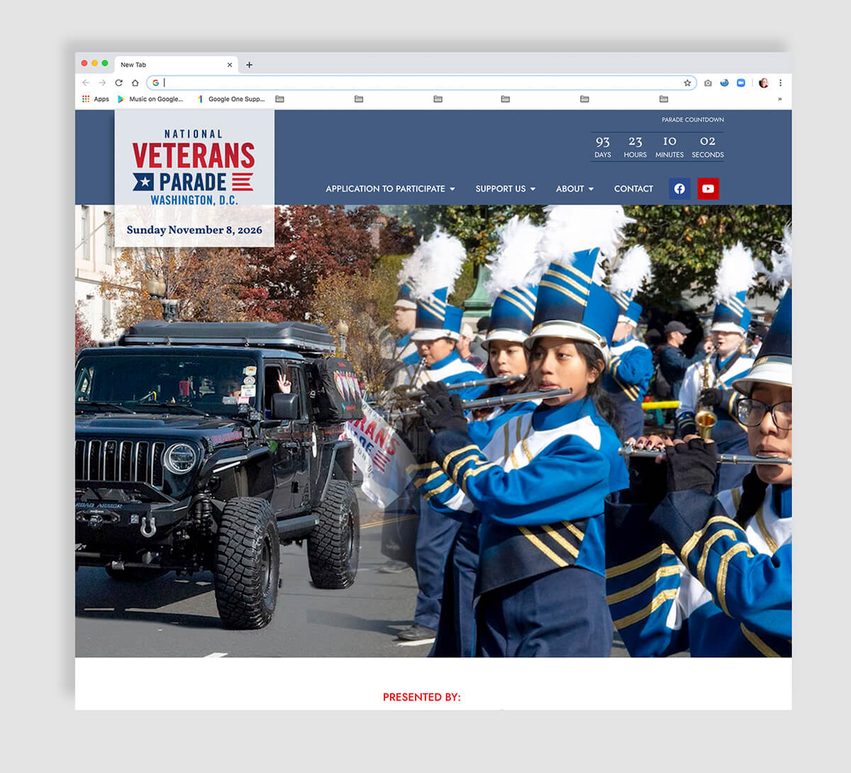 Website design and development for the National Veterans Parade in Washington DC